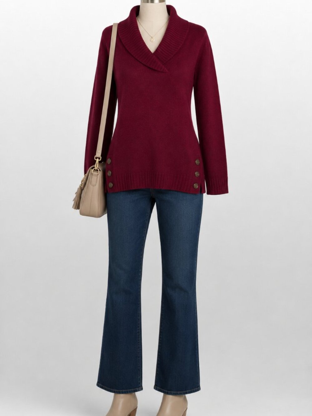 🍷 Style & Co Burgundy Sweater | Size Small | Chic Button Detail 🍷